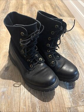 Timberland Black Leather and Suede Lace-Up Rugged Boots